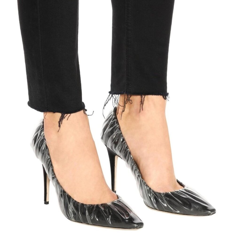 Off-White x Jimmy Choo Black Anne 100 PVC Wrapped Satin Pumps size 37